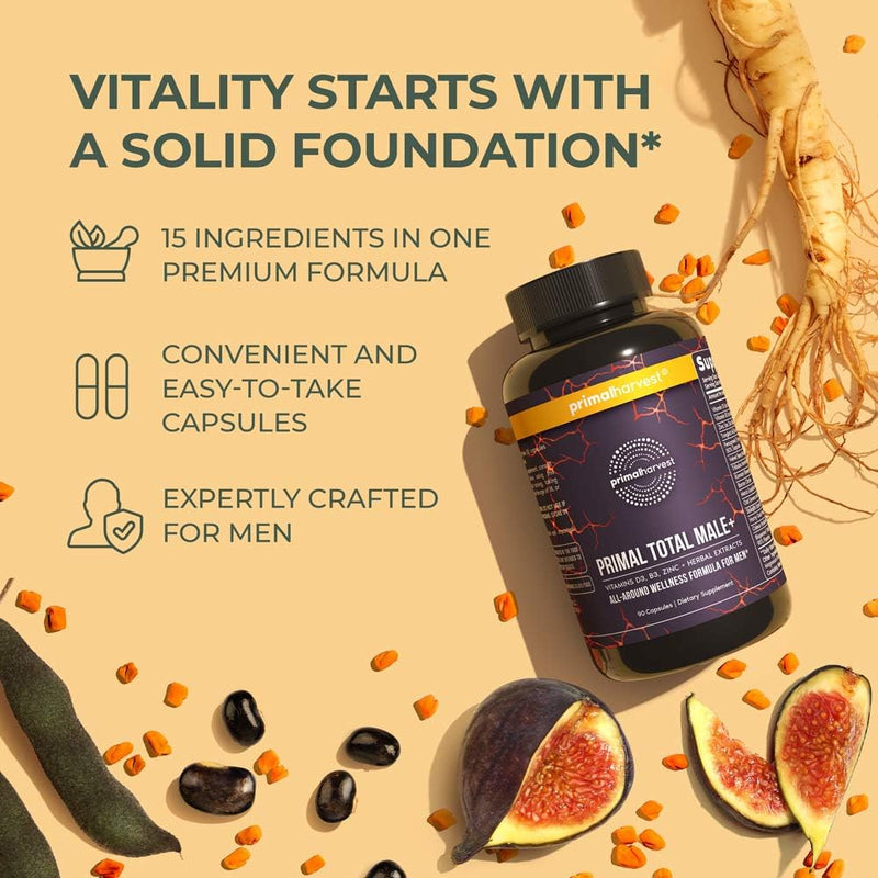[Australia] - Primal Harvest Primal Total Male Natural Tribulus Terrestris, Fenugreek, Korean Ginseng, Maca Root Horny Goat Weed for Men Booster, Max Boost 90 Capsules… 90 Count (Pack of 1) 