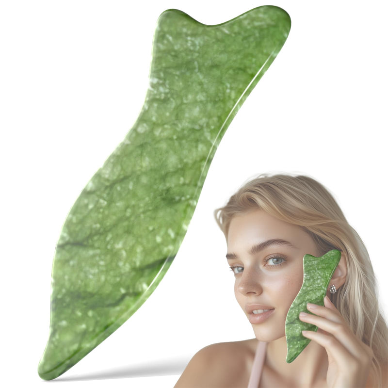 [Australia] - Rena Chris Natural Jade Gua Sha Facial Tools - Acupressure & Gua Sha for Face Massage, Jawline Sculpting, Puffiness Reduction, Skin Care Tool (Green) Green 