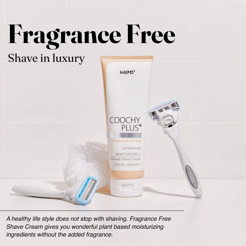 [Australia] - IntiMD Coochy Plus Intimate Shaving Cream Fragrance Free For Pubic, Bikini Line, Armpit and more - Rash-Free, Prevents Razor Burns & Bumps, In-Grown Hair, Itchiness 8oz Tube 