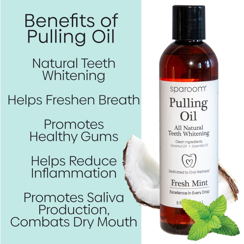 SpaRoom Oil Pulling for Teeth and Gums – Coconut Oil Pulling for Teeth with Tongue Scraper, Fresh Mint Flavor, Natural Mouthwash Alternative for Gum Health, Oral Hygiene, and Breath Support, 8 fl oz 1-pack
