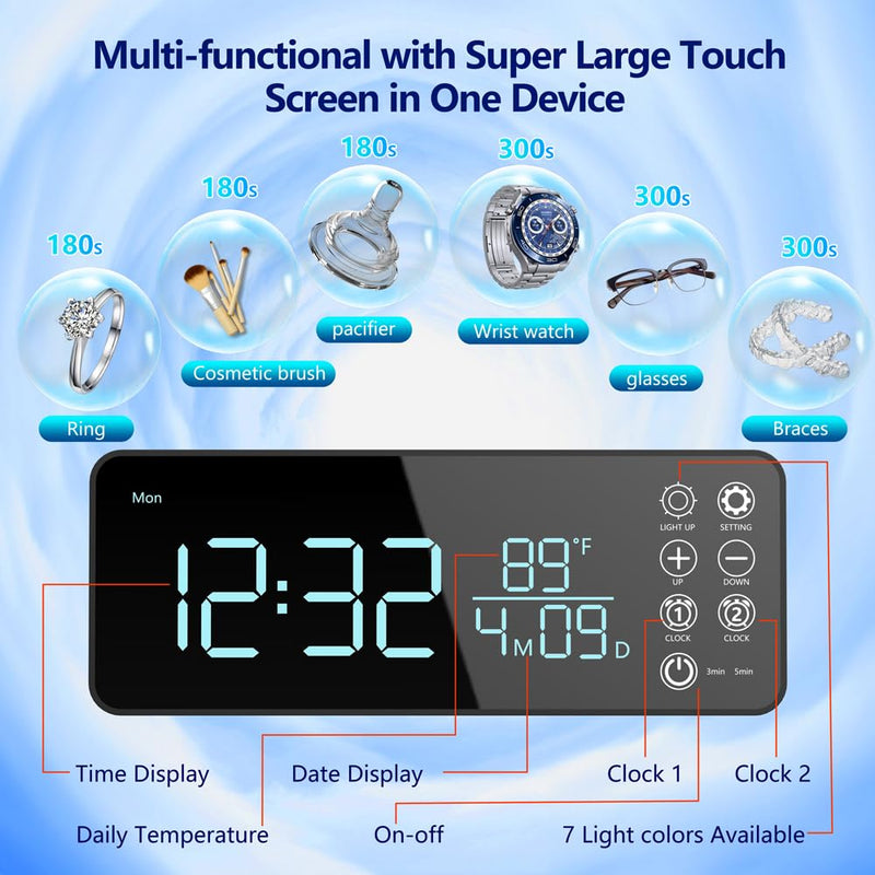 [Australia] - 500ML Capacity 48kHz, Updated Version Ultrasonic Retainer Cleaner, Multi-Functional Cleaner Machine For Dentures, Mouth Guards, Braces, Toothbrush, Jewelry, Glasses with Alam Clock Function, (white) 
