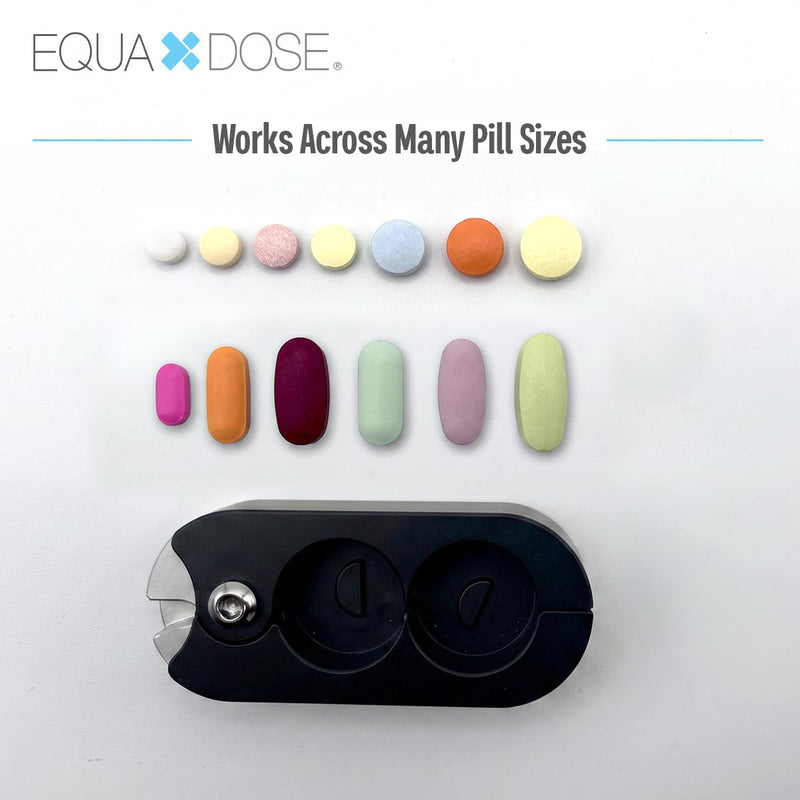 EQUADOSE Pill Splitter with Premium and Durable Aluminum Blades, Black | Safely and Cleanly Cuts Small and Large Tablets, Vitamins, and Pills, Tablet Divider for Accurate Medication Dosing