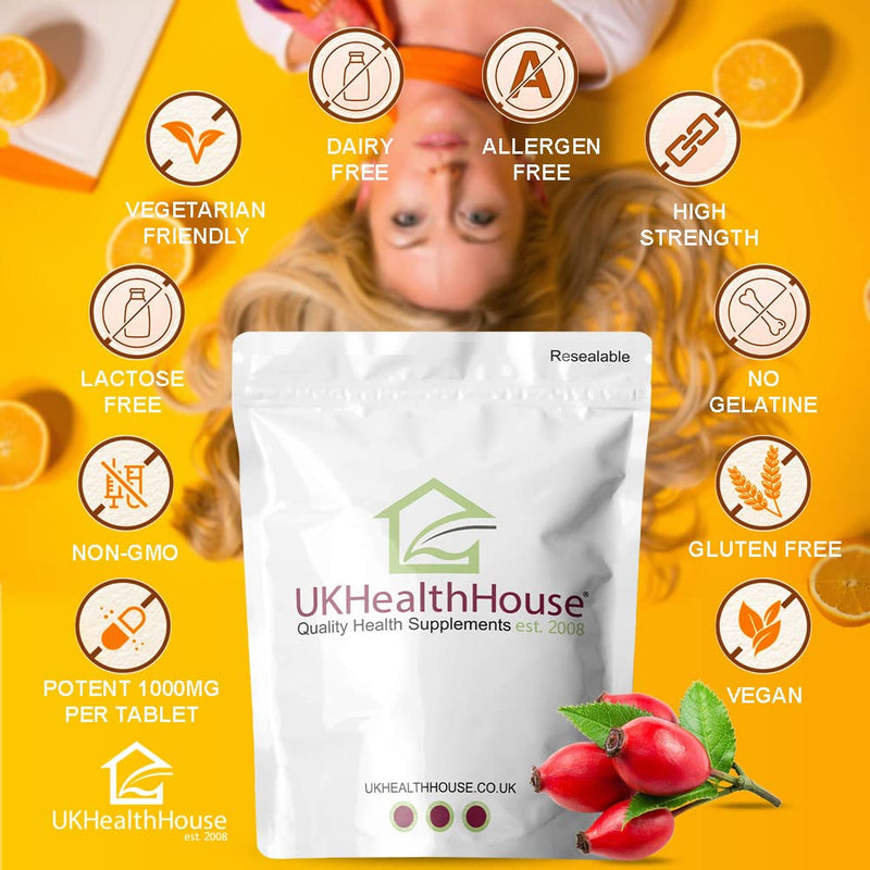 UKHealthHouse Vitamin C with Rosehips & Bioflavonoids - 1000mg - High Strength Ascorbic Acid - Reduction in Tiredness & Fatigue & Skin Health (360 Tablets) 1 count (Pack of 360)