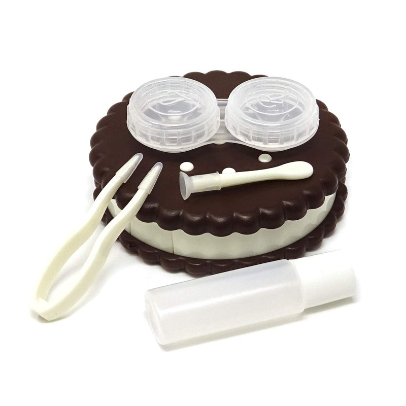 [Australia] - Honbay Cookie Shaped Contact Lens Case Travel Contact Lens Box with Mirror (Brown) Brown 