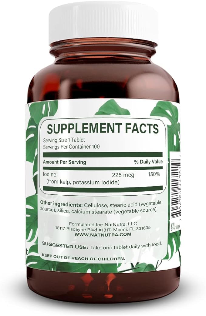 [Australia] - Natural Nutra Kelp Iodine Supplement, Helps Improve Brain Health, Strengthens Immune System, and Regulates Metabolism, Vegan Sea Kelp, Atlantic Sourced Seaweed Extract, 225 mcg, 100 Tablets 100 Count (Pack of 1) 