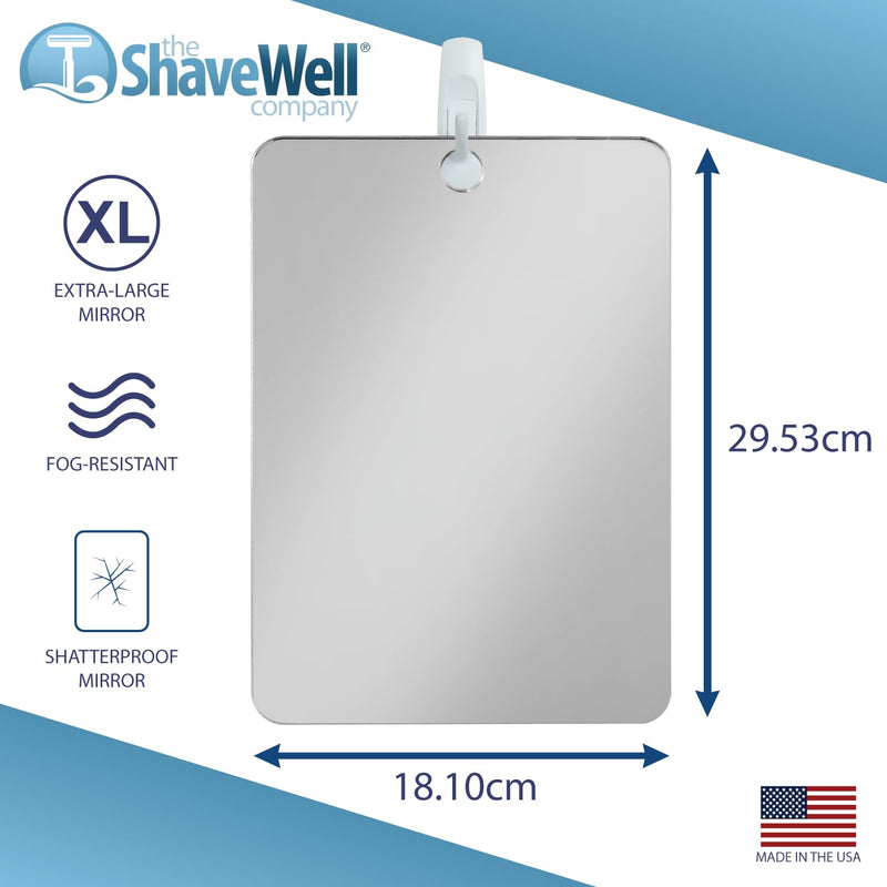 [Australia] - Shave Well XL Anti-Fog Shaving Mirror | X-Large Fogless Hanging Bathroom Shower Mirror with Handheld Option for Men and Women | Includes Long-Lasting Removable Adhesive Hook for Wall 11.6"L x 7.1"W 