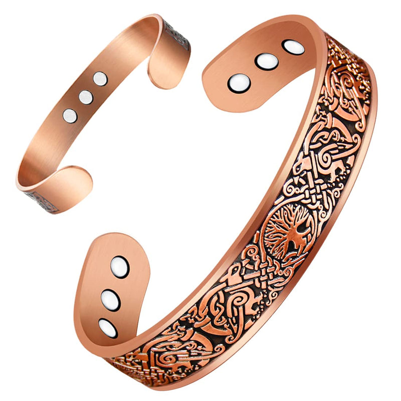 [Australia] - Vicmag Copper Bracelet for Men 9X Strength Magnetic 99% Pure Copper with 5000 Gauss Magnets, Tree of Life Present Box Adjustable Tree Raven Copper 
