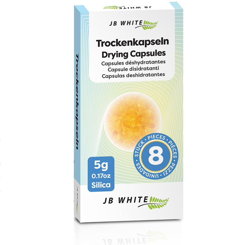 JB White 16 pcs Drying Tablets/Capsules for Hearing aids and earmolds, Orange Silica, Against Moisture, Hearing Aid Desiccant Compatible with Phonak, Cedis (16x, Color Indicator, Individually Sealed)