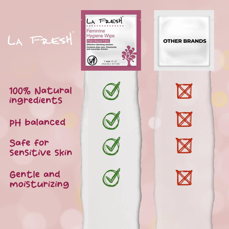 LA Fresh Feminine Wipes with Aloe Vera, Chamomile Extract, Cucumber, and Vitamin E - Pack of 50 ct Wipes for Women 50 Count (Pack of 1)