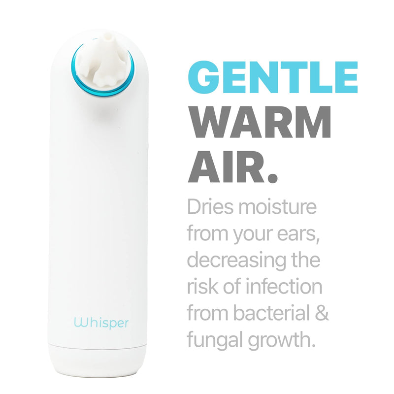 [Australia] - Whisper Ear Dryer | USA | Rechargable Ear Water Drying Aid with Red Light Therapy Delivers Gentle Warm Air to The Ear to Combat Annoying Swimmers Ear Infections as an Ear Fluid Remover 