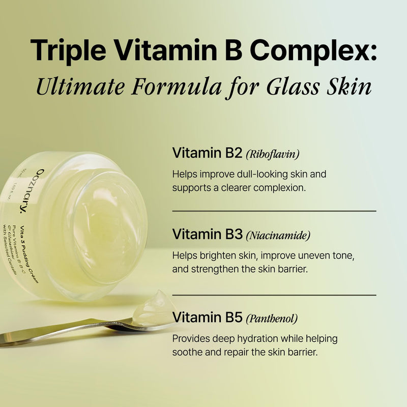 Vita 3 Pudding Cream for Radiant Glowing Skin and Improving Skin Tone with Vitamin C and Glutathione plus Niacinamide | Korean Moisturizer | 1.69 fl.oz 50ml