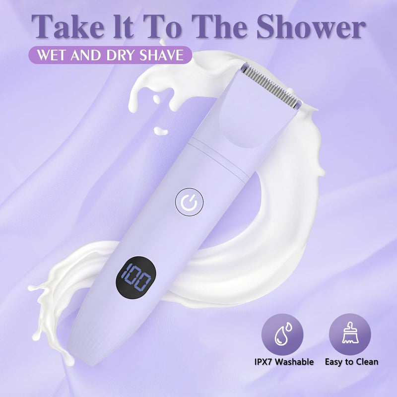 [Australia] - 3-in-1 Bikini Trimmer for Women, IPX7 Waterproof Electric Shaver for Women-Rechargeable Electric Razors for Pubic, Facial & Body Hair Trimmer with LED Display, Travel Kit & Painless Blades (Purple) Purple 