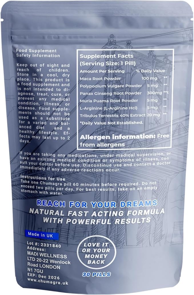 Men’s Health Support Tablets 100mg – Fast-Acting Vitality & Stamina Formula with L-Arginine, Ginseng & Maca – Energy, Endurance & Wellness – Easy-to-Swallow, Non-GMO (30 Tablets) 30 Tablets