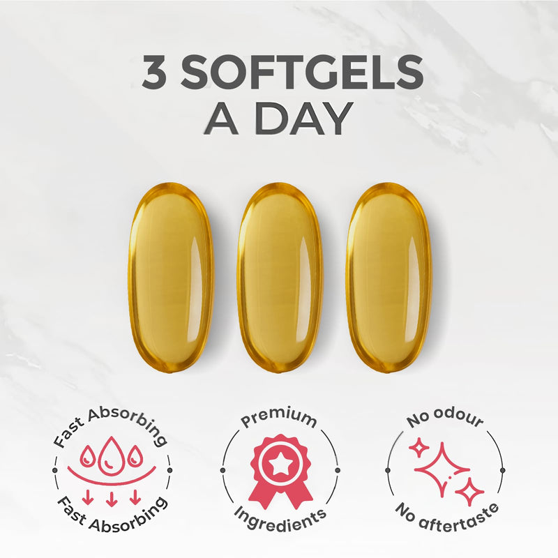 Omega 3, 6 and 9 High Strength Capsules, 3000mg - Fish and Flaxseed Oil Fatty Acid Nutritional Supplements for Women and Men - Natural Source of EPA and DHA - Easy Swallow Softgels