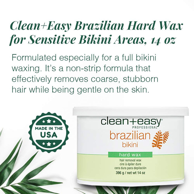 [Australia] - Clean + Easy Brazilian Wax – Hard Wax Bikini Hair Removal for Intimate Areas, No-Strip Formula for Coarse Hair, 14 oz 