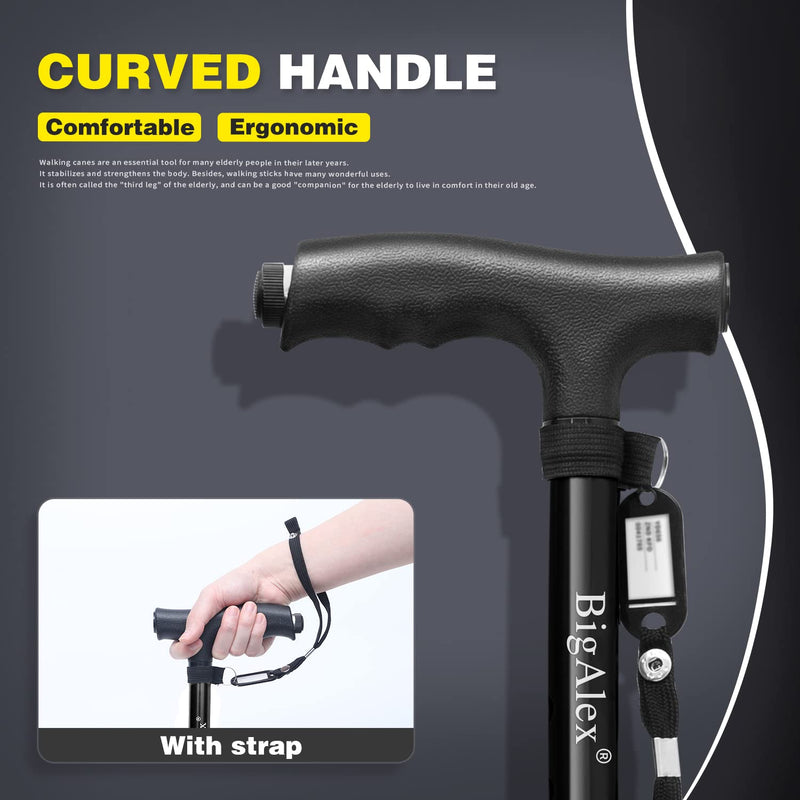 [Australia] - BigAlex Folding Walking Cane with LED Light,Pivoting Quad Base,Adjustable Walking Stick with Carrying Bag for Men/Women Black(33"-38") 