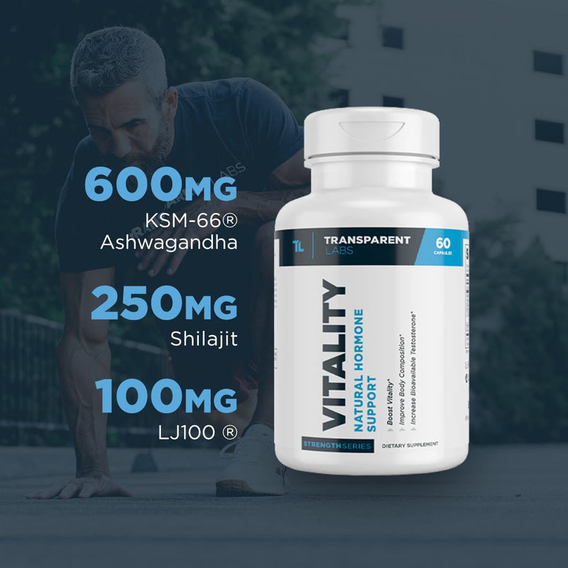 [Australia] - Transparent Labs Vitality Testosterone Booster - Testosterone Supplement for Men with Ashwagandha KSM-66, PrimaVie Shilajit Extract, & DIM to Support Vitality, & Bioavailable Testosterone - 60 Count 