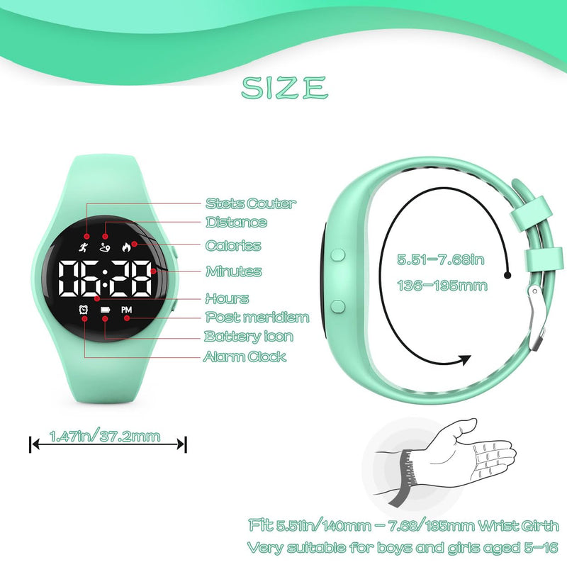 [Australia] - Kids Led Digital Pedometer Watch, Steps Counter, Waterproof Wristwatch, Vibrating Alarm Clock, Stopwatch, Great Gift for Kids Children Teens Girls Boys(Green) Green 
