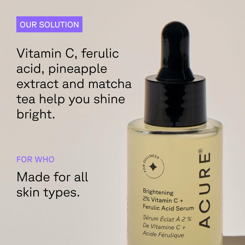 Acure Brightening 2% Vitamin C & Ferulic Acid Serum - Anti Aging - 1 fl oz 1 Fl Oz (Pack of 1)