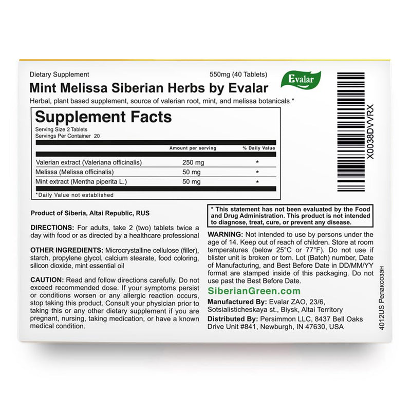 Melissa Mint Siberian Herbs Relaksozan 40 Tabs