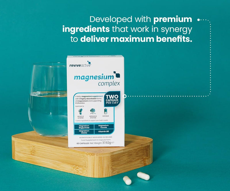 Revive Active Magnesium Supplement 3-in-1 Complex - Magnesium Glycinate (Bisglycinate), Taurate and Malate - Supports Fatigue, Nervous System, Muscles & Bones - 60 Count