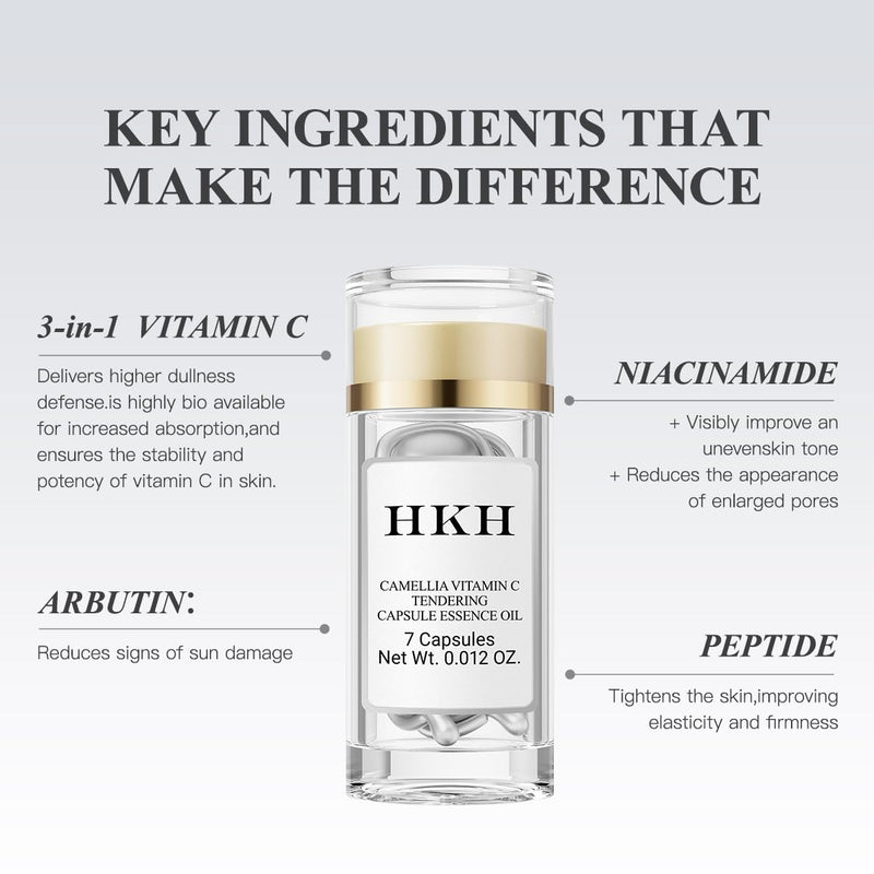 Triple Vitamin C Dark Spots Correction Capsules Serum For Face,Camellia VE Anti-Aging Essence For Women To Tighten Sagging Skin And Reduce Fine Lines Niacinamide serum For Women