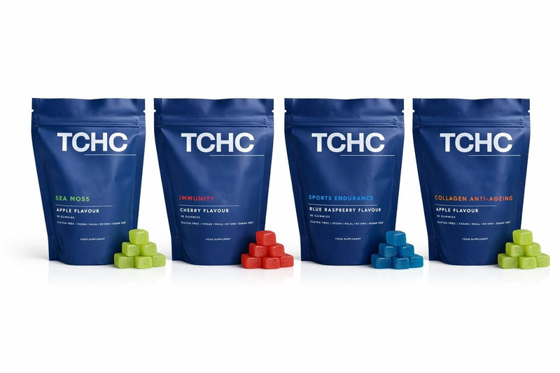 TCHC - Sports Endurance Gummy, Natural Pre-Workout - Fast Working. Added Lions Mane, Black Maca Root, VIT B12, VIT B3 & Guarana Extract. High Intensity. Boost Cognitive Function and Improve Memory.