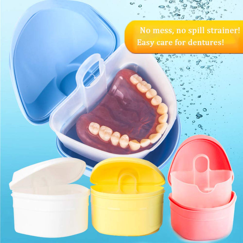 [Australia] - Denture Bath Box Cup, Complete Clean Care for Dentures, Clear Braces, Mouth Guard, Night Guard & Retainers,Traveling (Blue & White) Blue & White 