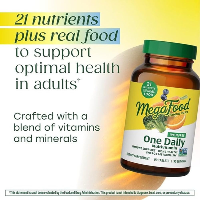 MegaFood One Daily Iron Free Multivitamin for Adults, 60 Tablets | Multivitamin for Women and Men, Immune Support Supplement, Cellular Energy, Muscle & Bone Health, Vegetarian, 60 Servings 60 Count (Pack of 1)