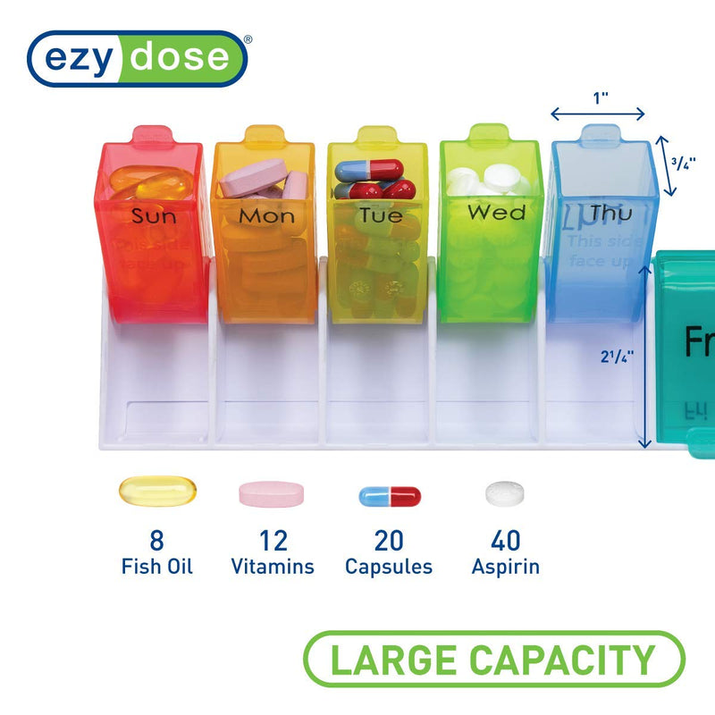 Ezy Dose Weekly (7-Day) Pill Organizer, Large Medicine Planner, Rainbow | Daily Vitamin & Supplement Case, Pop-Up Compartments, Convenient & Easy to Use, Arthritis & Travel-Friendly, BPA-Free 7-Day