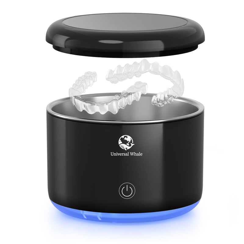 Ultrasonic Pod, Upgraded Lighted Ultrasonic Retainer Cleaner Machine, Dental Cleaning Pod Ultrasonic Cleaner for Retainers, Dentures, Mouth Guard, Braces, Aligner, Jewelry (Black) Black