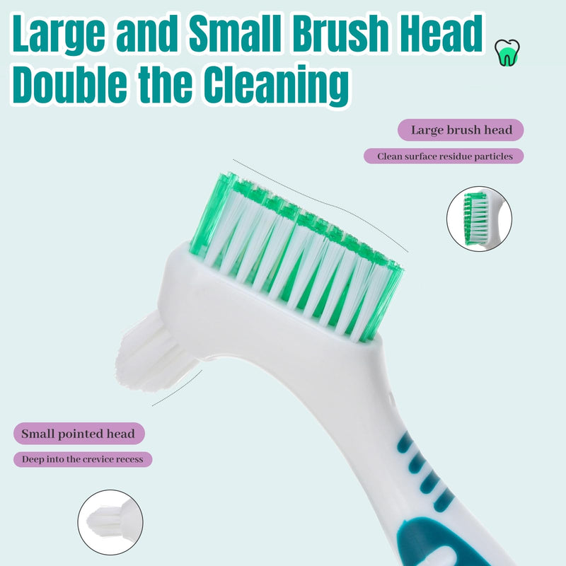[Australia] - Pack of 4 Denture Cleaning Brush, Double Head Toothbrushes for Cleaning, Portable Denture Cleaning Brushes, Denture Brush with 2 Tongue Cleaners, Multi-Layer Bristles and Ergonomic Rubber Handles 