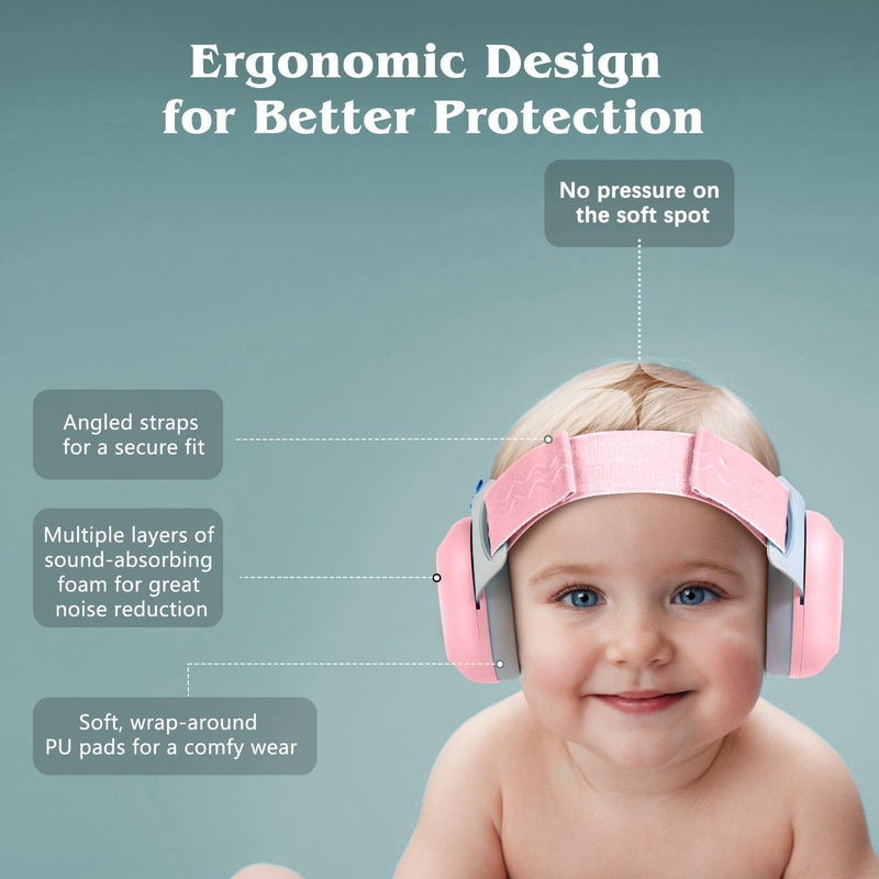 [Australia] - Bella's Friends Baby Ear Protection for Infants & Toddlers(3–48 Months) - Lightweight 24dB Noise Cancelling Headphones - Safe fit & Comfort Earmuffs - Improve Sleep - Baby Travel Essential, Pink 