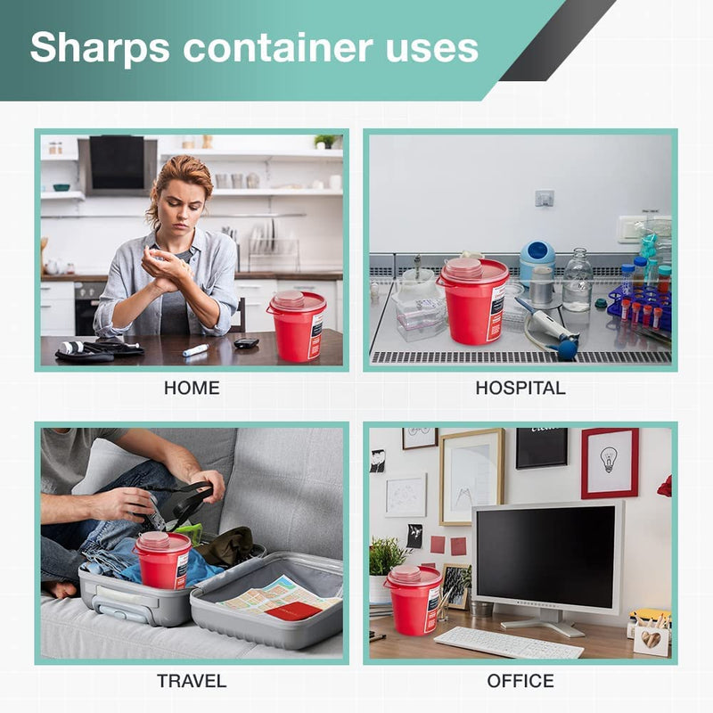 [Australia] - AdirMed Sharps Disposal Container with Flip Open Lid - Biohazard and Syringe Disposal Container - Ideal for Home, Clinic, Office, Barber Use with Flip-Open (1.5 Quart, Round) 1.5 