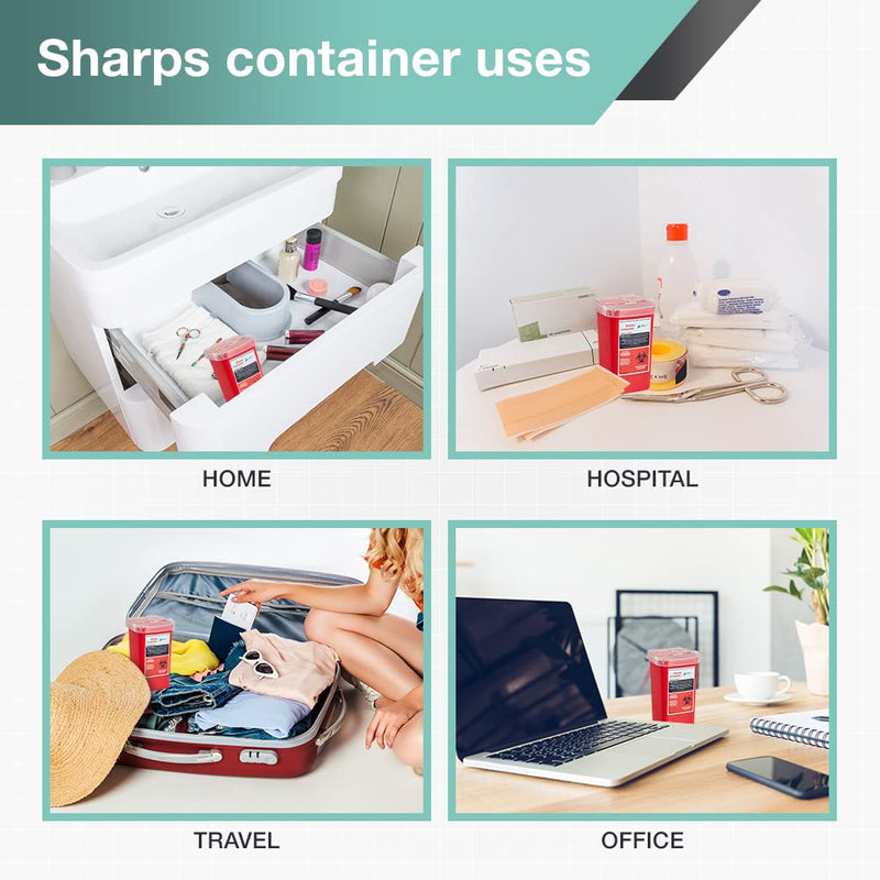 [Australia] - AdirMed Sharps Disposal Container with Flip Open Lid - Biohazard and Syringe Disposal Container - Ideal for Home, Clinic, Office, Barber Use with Flip-Open - (1 Quart, 6-Pack) 1 Quart 32 Fl Oz (Pack of 6) 