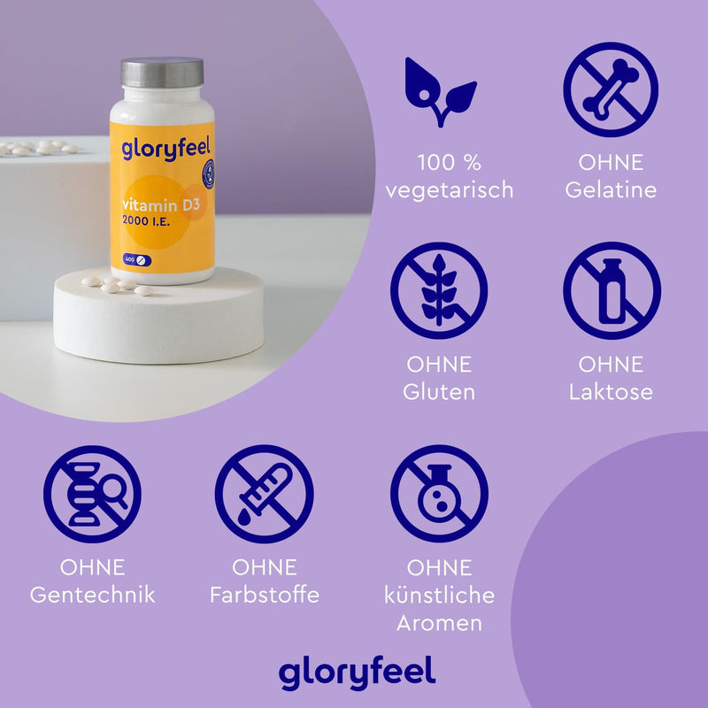 [Australia] - Vitamin D3 2000 IU - 400 tablets (long-term supply) high dosage - The sunshine vitamin for the immune system & bones* - 100% pure cholecalciferol - Laboratory tested & made in Germany without additives 
