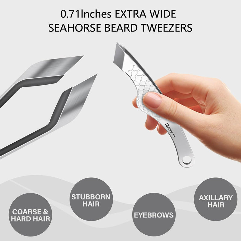 Tweezers for Men & Women Facial Hair Precision Eyebrow & Precise Beard Chin Hair Remover (18mm/0.71“ Wide) Professional-Grade Stainless Steel Slant Tip Tweezers with Leather Case