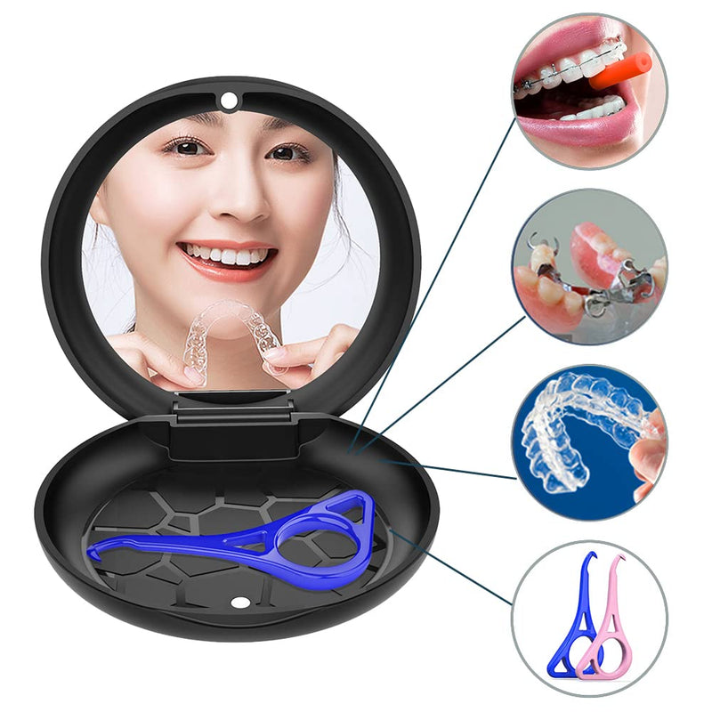 ARGOMAX Aligner and Retainer Case, Upgrated Retainer Mouth Guards Travel Case with Mirror Inside - Black. Black+mirror