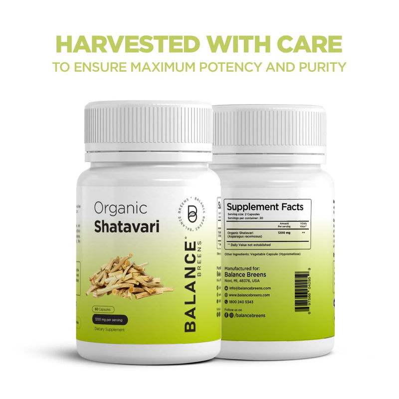 [Australia] - Organic Shatavari Capsules 1200mg - 60 Capsules - Lactation Vitamins for Breastfeeding - Hormonal Balance for Women - Asparagus Racemosus Roots Herb 60 Count (Pack of 1) 