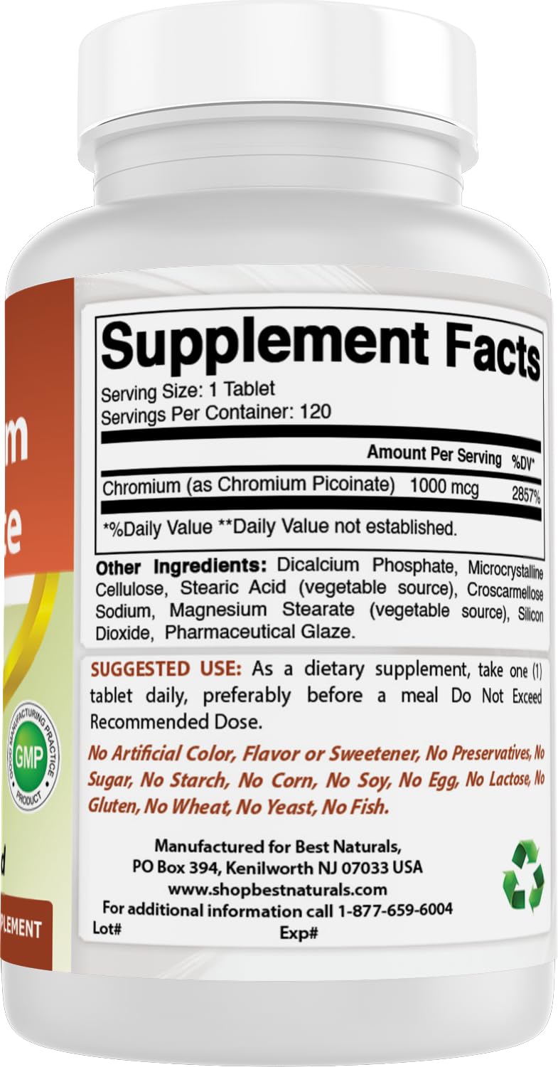 [Australia] - Best Naturals Chromium Picolinate 1000 mcg 120 Tablets (120 Count (Pack of 2)) Unflavored 240 Count (Pack of 1) 