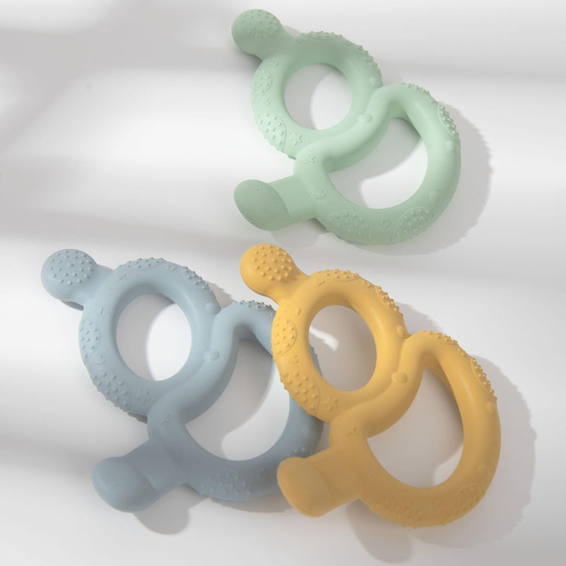 [Australia] - 3 Pack Baby Teething Toys for Babies 3-6 Months, Silicone Teething Ring Toys for Babies 6-12 Months, BPA Free Soft and Dual Textured Nipple Teether Relief Soothing Sore Gums Chew Infant Sensory Toys 
