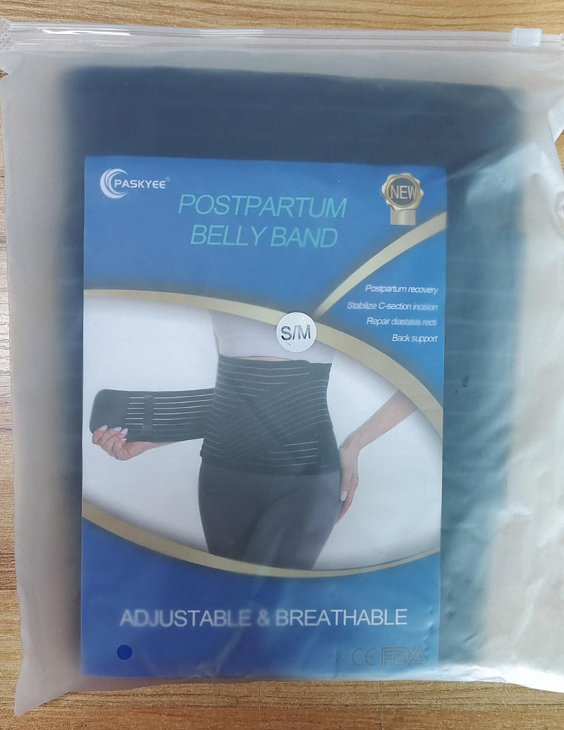 [Australia] - Paskyee Postpartum Belly Band, Abdominal Binder Post Surgery Belly Wrap, C Section Recovery Must Haves, Girdle for Postnatal Care, Waist/Pelvis Belt for Back Pain Relief Black S/M 