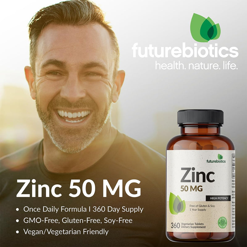 [Australia] - Futurebiotics Zinc 50 MG High Potency, 1 Year Supply - Non-GMO 360 Vegetarian Tablets 