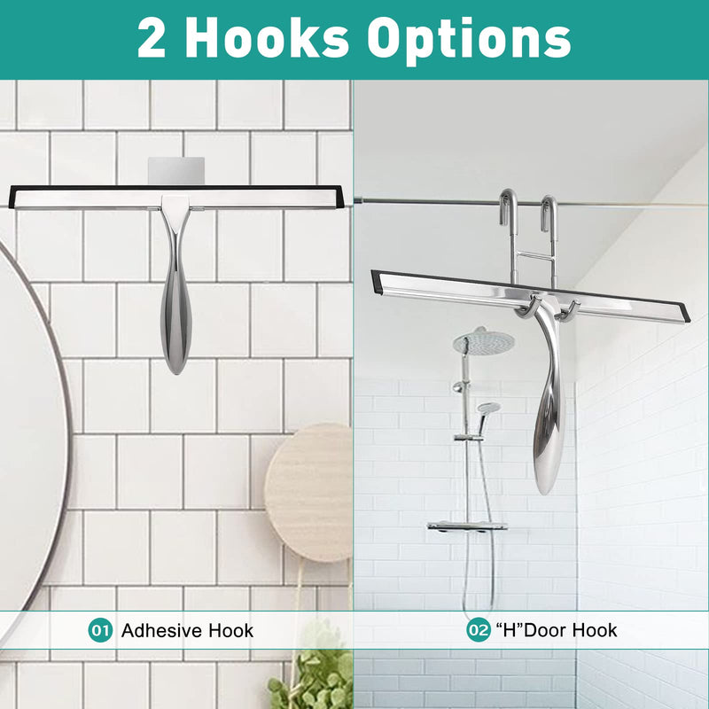 [Australia] - Shower Squeegee for Glass Doors,12-Inch Shower Glass Squeegee, Sliver Shower Squeegee for Shower Doors,Mirror,Windows, with Shower Door Hook and Adhesive Hook 12-Inch 