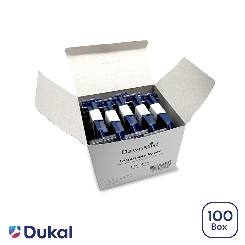 [Australia] - Dukal DawnMist Twin-Blade Disposable Razor, Blue Handle – Bulk Pack of 100, Precision Shave for Smooth & Comfortable Grooming 