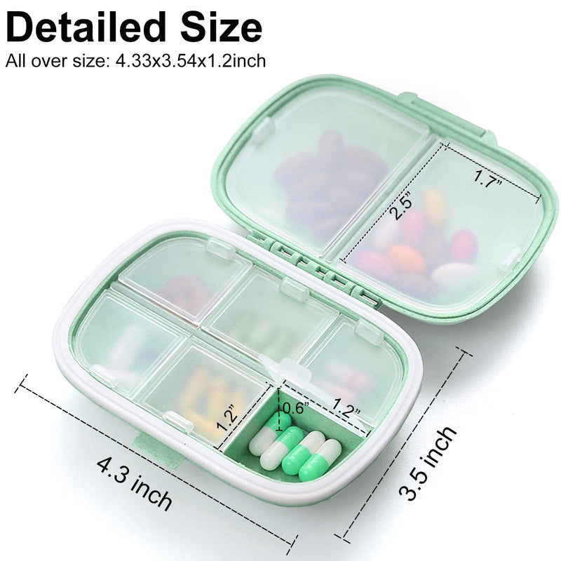 [Australia] - MEACOLIA 2 Pack 8 Compartments Travel Pill Organizer Box Moisture Proof Small Pill Case for Pocket Purse Daily Pill Holder Container for Medicine Vitamin (Cyan & Khaki) Cyan & Khaki 