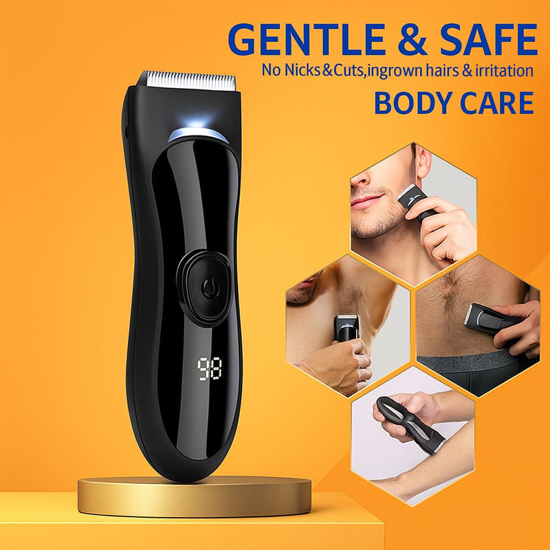 [Australia] - Manscape Groin & Body Hair Trimmer for Men, Waterproof Electric Ball Trimmer with Skin-Friendly Ceramic Blade, with LED Light Manscaping Razor for Pubic Area, Chest, Back & Armpits,90 Minutes Shaving Black 