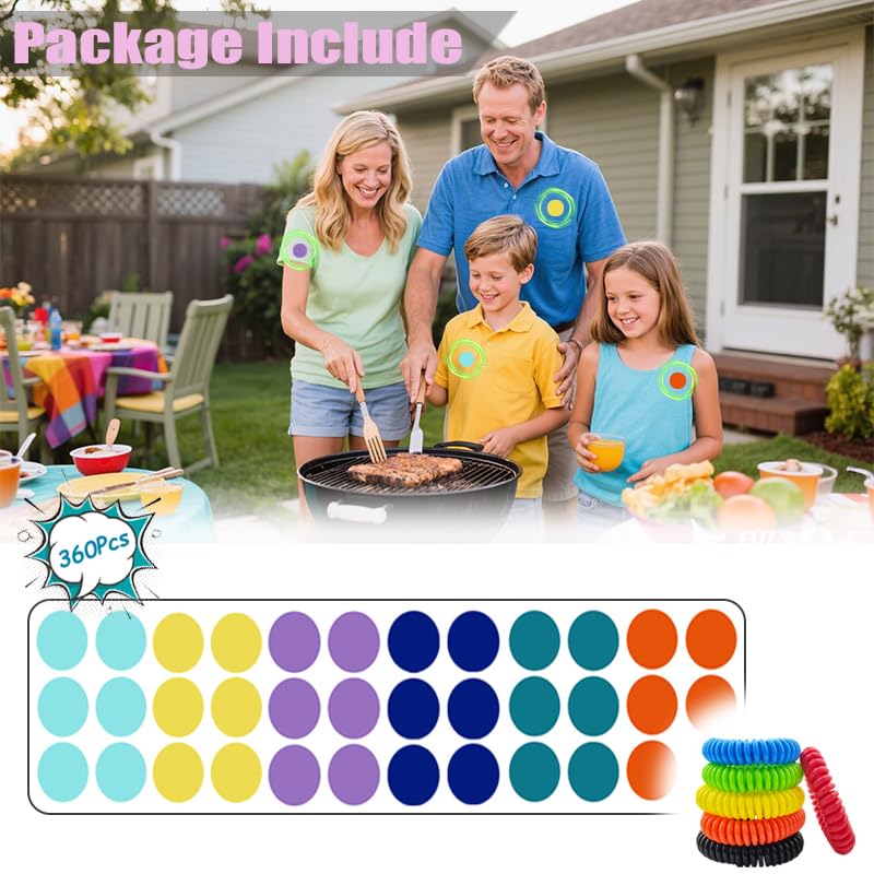 [Australia] - Mosquito Repellent Stickers, 360 Pack for Kids & Adults, Outdoor/Indoor, Natural Plant-Based, 6 Mosquito Bracelets Included 