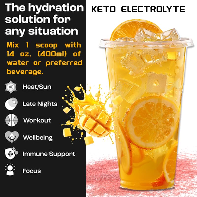 Keto-Pro Electrolytes Powder 30 Days Supply | 30 Servings Supporting Your Keto Fasting, Health & Fitness Goals | Orange Mango Flavour