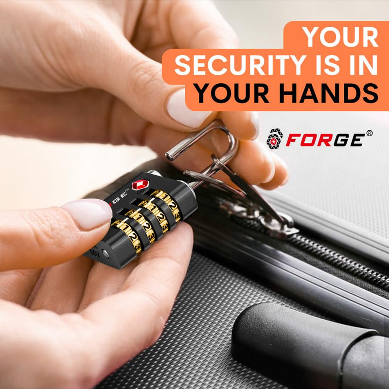 Forge Dual-Opening: Key or Combination Access Lock, Use Key to Recover Code If Forgotten, TSA Approved Locks for Luggage, Pelican case, Travel, Gym, School, Stainless Steel Shackle.(Black 6 Pk) Black